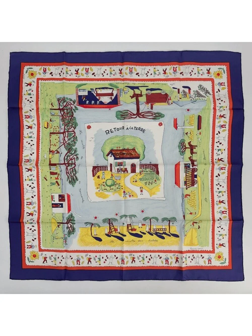 Hermes Carre 90 RE Tour a la Terre Return Navy Multicolor Silk 100% Scarf - Picture 1 of 6